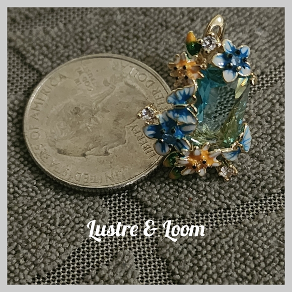 Blue and Gold Floral Earrings - Picture 8 of 9